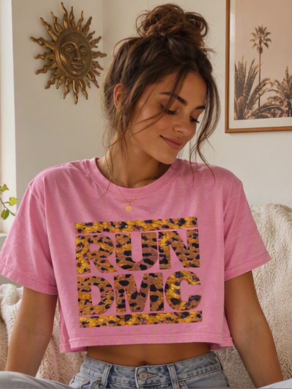 🎀 Pink & Leopard Print RUN DMC Tee 🎀  100% Cotton
